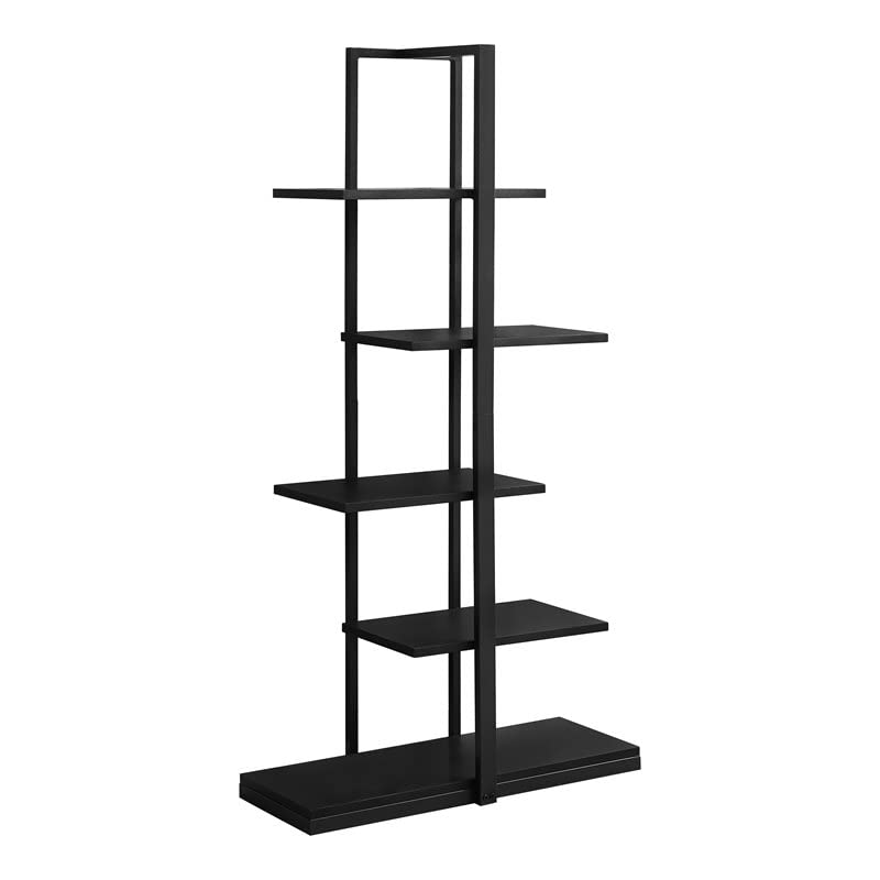 Monarch Specialties I 7231 Bookshelf, Bookcase, Etagere, 5 Tier, 60" H, Office, Bedroom, Metal, Laminate, Black, Contemporary, Modern