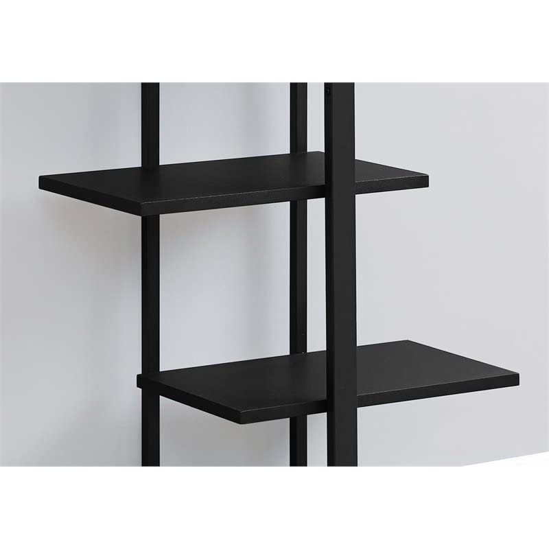 Monarch Specialties I 7231 Bookshelf, Bookcase, Etagere, 5 Tier, 60" H, Office, Bedroom, Metal, Laminate, Black, Contemporary, Modern