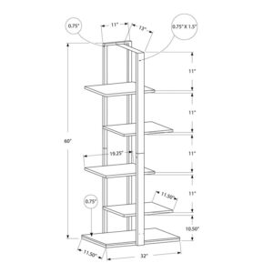 Monarch Specialties I 7231 Bookshelf, Bookcase, Etagere, 5 Tier, 60" H, Office, Bedroom, Metal, Laminate, Black, Contemporary, Modern