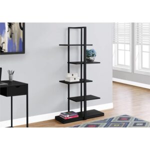 Monarch Specialties I 7231 Bookshelf, Bookcase, Etagere, 5 Tier, 60" H, Office, Bedroom, Metal, Laminate, Black, Contemporary, Modern