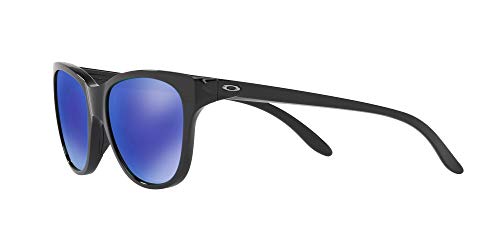 Oakley Women's OO9357 Hold Cateye Sunglasses, Polished Black/Violet Iridium Polarized, 55 mm