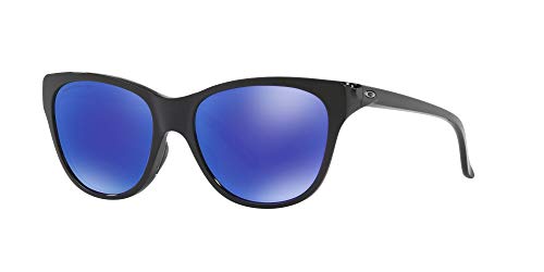 Oakley Women's OO9357 Hold Cateye Sunglasses, Polished Black/Violet Iridium Polarized, 55 mm