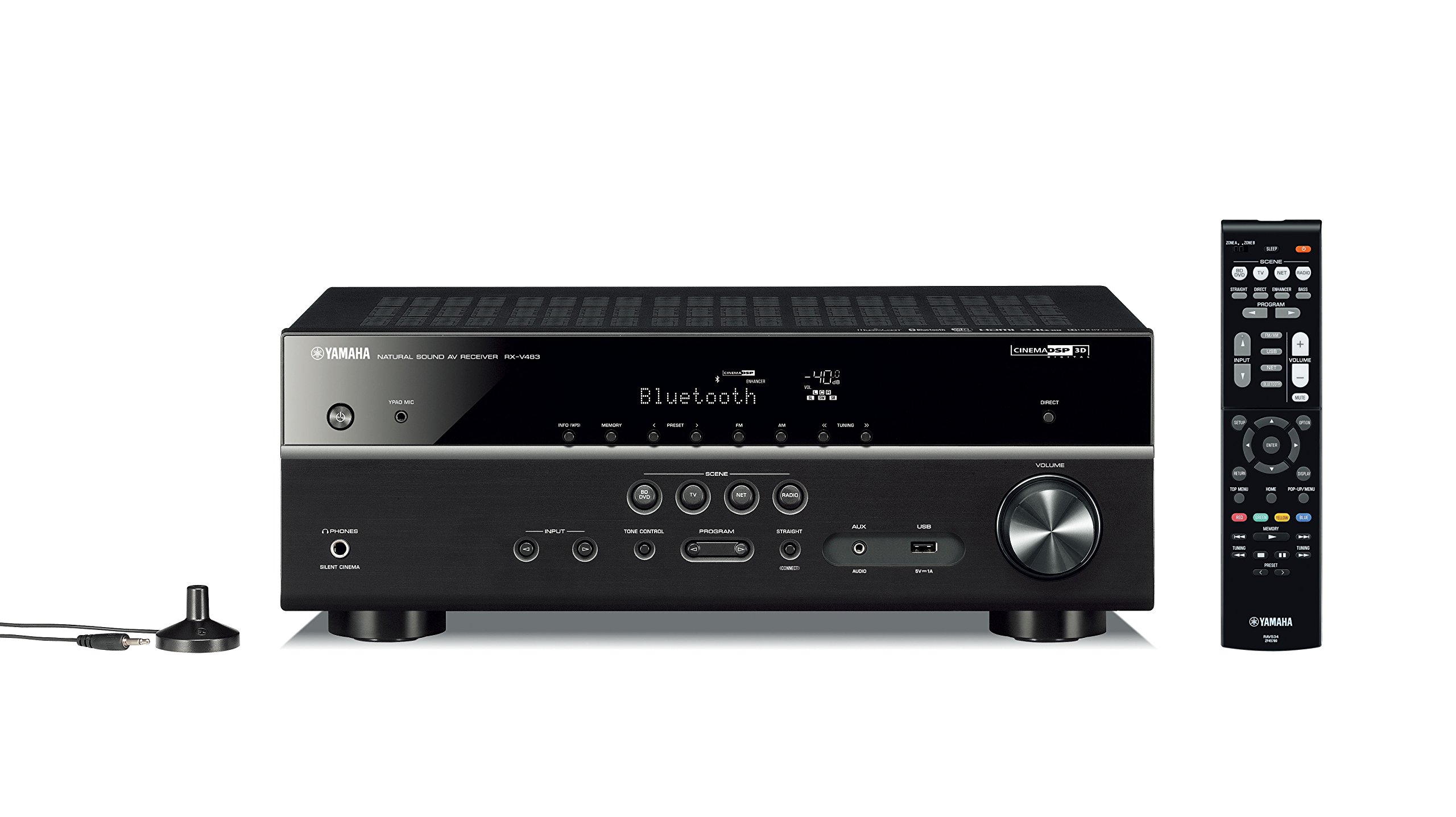 Yamaha RX-V483BL 5.1-Channel 4K Ultra HD MusicCast AV Receiver, Works with Alexa