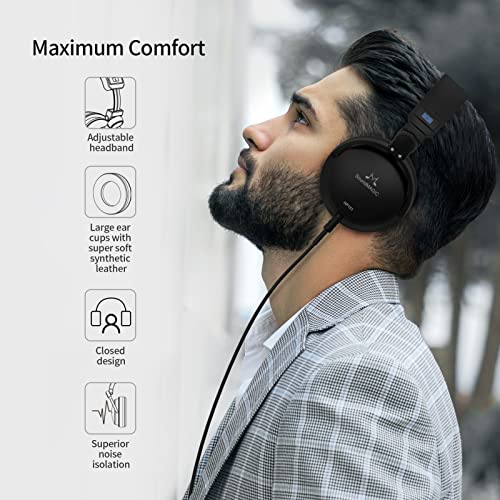 SoundMAGIC HP151 Over-Ear Wired Headphones for Monitoring & Recording, Closed-Back HiFi Stereo Headsets for Audiophiles, Work with All Audio Devices, Adjustable & Collapsible Design, Black