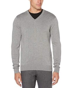 perry ellis men's classic solid v-neck sweater, smoke heather, large