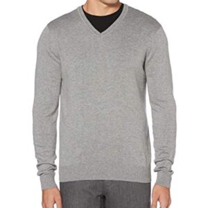 Perry Ellis Men's Classic Solid V-Neck Sweater, Smoke Heather, Large