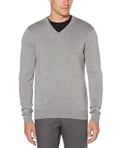 Perry Ellis Men's Classic Solid V-Neck Sweater, Smoke Heather, Large