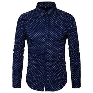 muse fath men’s button down dress shirt-cotton casual long sleeve shirt-party dress shirt-navy blue-l