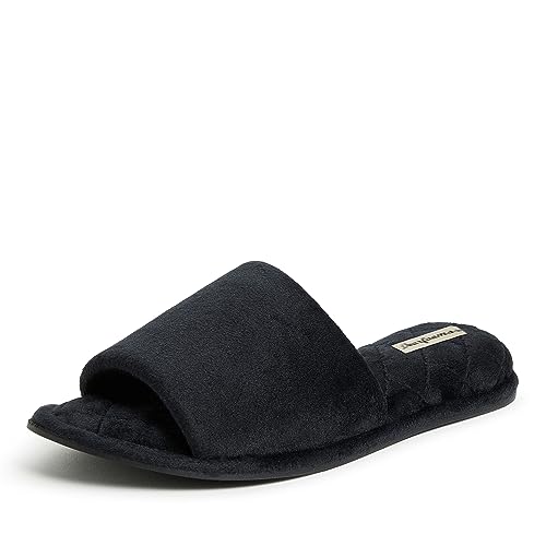 Dearfoams Women's Beatrice Velour Slide Slipper, Black, X-Large