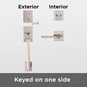 Kwikset 98180-002 San Clemente Single Cylinder Low Profile Handleset Front Door Lock with Halifax Lever featuring SmartKey Security in Satin Nickel