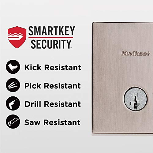 Kwikset 98180-002 San Clemente Single Cylinder Low Profile Handleset Front Door Lock with Halifax Lever featuring SmartKey Security in Satin Nickel