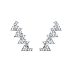 EleQueen 925 Sterling Silver Cubic Zirconia Lightning Bolt Zig Zag Ear Crawlers Sweep Cuff Bridal Hook Earrings 1 Pair