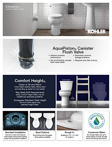 KOHLER 4369-0 Cimarron 1.28 gpf Toilet Tank with AquaPiston Flush Technology and Left-Hand Trip Lever, White