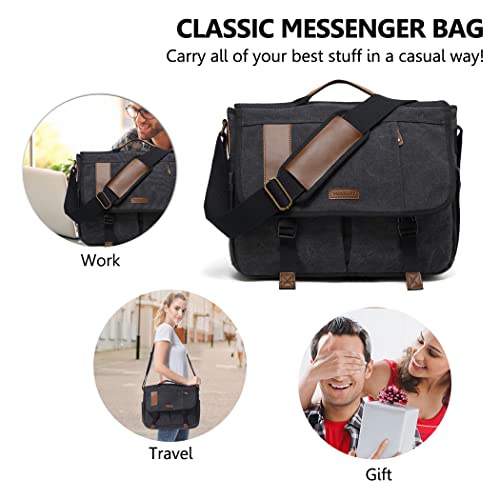 Messenger Bag for Men,Water Resistant Canvas 15.6 inch Laptop Shoulder Bag Vintage Satchel Bag for Work Travel by VONXURY