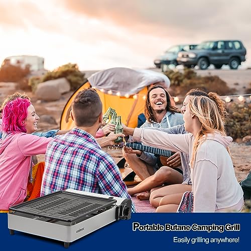 CUSIMAX Camping Grill Butane Gas Grill, Portable BBQ Grill Stove, Tabletop Stove, Piezo Electric Ignition, Camping Stove for Outdoors, Tailgating Grill, Camping and Picnics