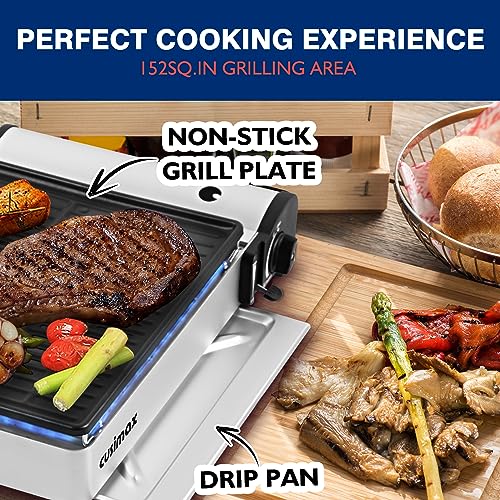 CUSIMAX Camping Grill Butane Gas Grill, Portable BBQ Grill Stove, Tabletop Stove, Piezo Electric Ignition, Camping Stove for Outdoors, Tailgating Grill, Camping and Picnics