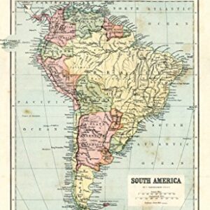 South America 19th Century Antique Style Map Travel World Map with Cities in Detail Map Posters for Wall Map Art Wall Decor Geographical Illustration Travel Cool Wall Decor Art Print Poster 12x18