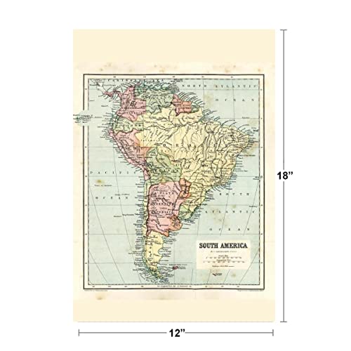 South America 19th Century Antique Style Map Travel World Map with Cities in Detail Map Posters for Wall Map Art Wall Decor Geographical Illustration Travel Cool Wall Decor Art Print Poster 12x18