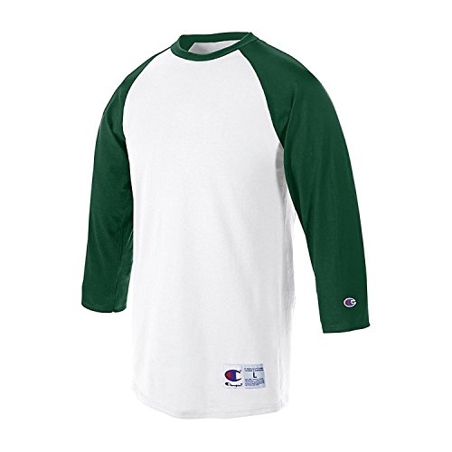 Champion 5.2 oz. Raglan Baseball T-Shirt (T1397) White/Dark Green, S