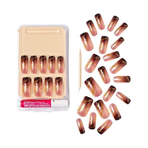 Gold Finger False Nails Gel Glam Full Cover Nails, Long Length