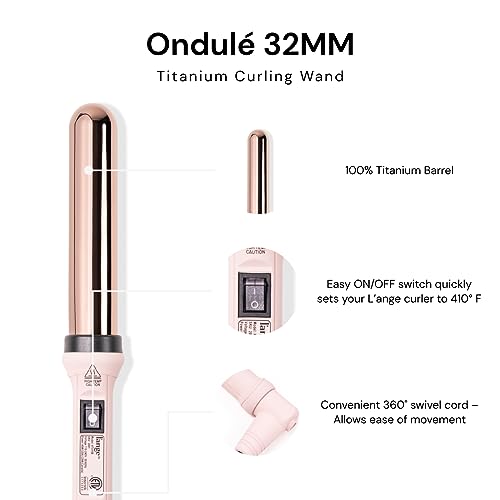 L'ANGE HAIR Ondulé Titanium Curling Wand | Professional Hot Tools Curling Iron 1.25 Inch | Salon Hair Styling Wands for Beach Waves | Best Hair Curler Wand for Frizz-Free, Lasting Curls | Blush 32 MM