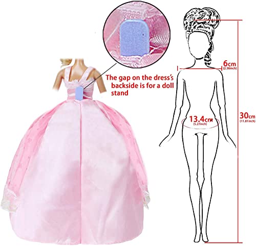 BJDBUS 5 Pcs Handmade Wedding Party Dress Lace Gown for 11.5 Inch Girl Doll Clothes Accessories Random Set