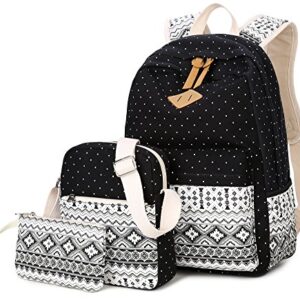 Goldwheat Canvas Print Backpack Cute Teen Backpacks for Girls School Bag with Lunch Bag