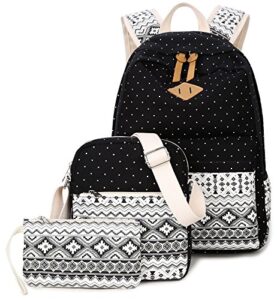 goldwheat canvas print backpack cute teen backpacks for girls school bag with lunch bag
