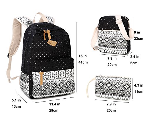 Goldwheat Canvas Print Backpack Cute Teen Backpacks for Girls School Bag with Lunch Bag