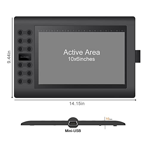 GAOMON M106K 10 x 6 Inches Painting Digital Graphics Pen Tablet with 12 Express Keys and 16 Softkeys Black