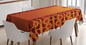 ambesonne ethnic tablecloth, safari animal elephant with details ombre art, dining room kitchen rectangular table cover, 60" x 84", burgundy orange