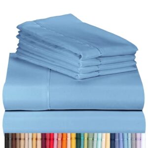 LuxClub 6 PC Sheet Set Bed Sheets Deep Pockets 18" Eco Friendly Wrinkle Free Sheets Machine Washable Hotel Bedding Silky Soft - Denim Queen