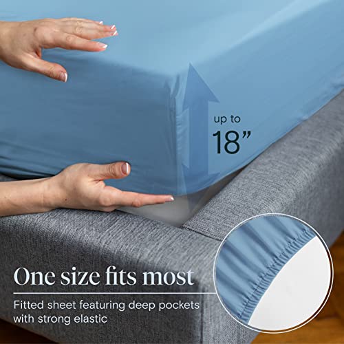 LuxClub 6 PC Sheet Set Bed Sheets Deep Pockets 18" Eco Friendly Wrinkle Free Sheets Machine Washable Hotel Bedding Silky Soft - Denim Queen