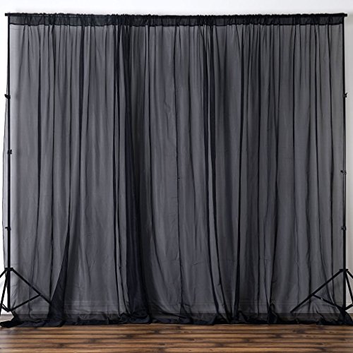 BalsaCircle 10 feet x 10 feet Black Sheer Voile Backdrop Drapes Curtains 2 Panels 5x10 ft - Wedding Ceremony Party Home Decorations