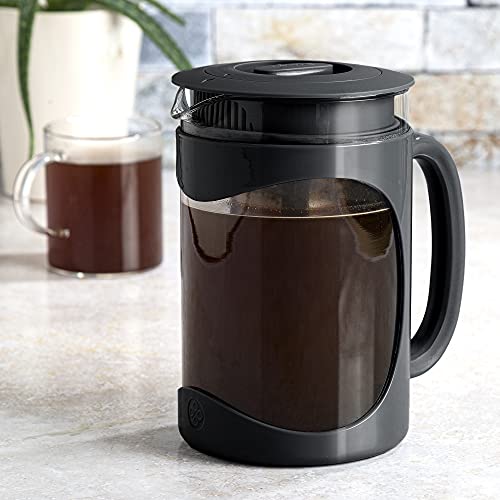 Primula Burke Deluxe Cold Brew Iced Coffee Maker, Comfort Grip Handle, Durable Glass Carafe, Removable Mesh Filter, Perfect 6 Cup Size, Dishwasher Safe, 1.6 qt, Black