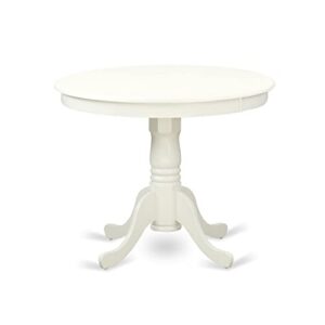 east west furniture ant-lwh-tp antique dining room round kitchen table top with pedestal base, 36x36 inch, linen white