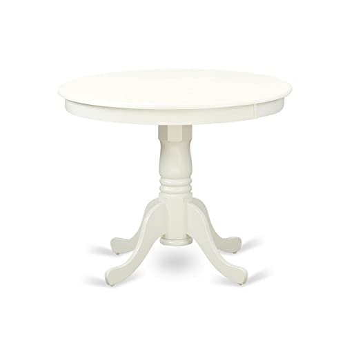 East West Furniture ANT-LWH-TP Antique Dining Room Round Kitchen Table Top with Pedestal Base, 36x36 Inch, Linen White