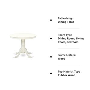 East West Furniture ANT-LWH-TP Antique Dining Room Round Kitchen Table Top with Pedestal Base, 36x36 Inch, Linen White