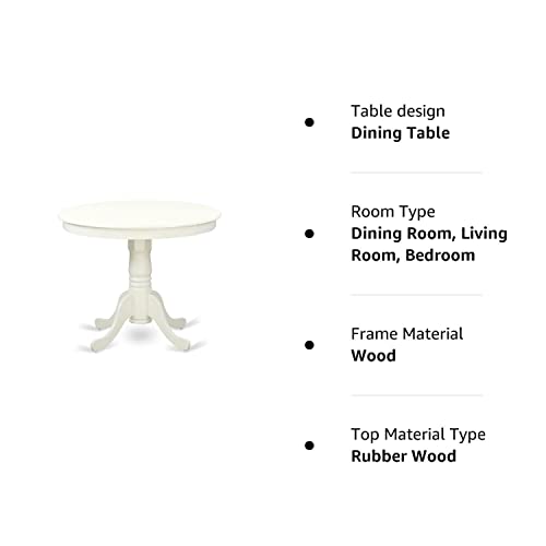 East West Furniture ANT-LWH-TP Antique Dining Room Round Kitchen Table Top with Pedestal Base, 36x36 Inch, Linen White