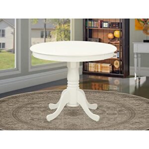 East West Furniture ANT-LWH-TP Antique Dining Room Round Kitchen Table Top with Pedestal Base, 36x36 Inch, Linen White