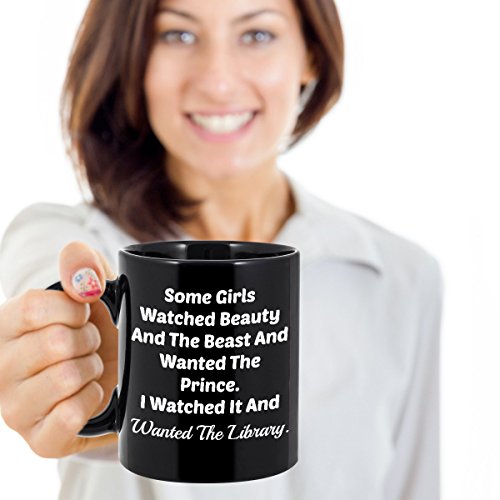 Vitazi Kitchenware Novelty Gifts - Bookworm Mug (Black) Some Girls Watched Beauty And The Beast...Wanted The Library Ceramic Coffee Cup - Gift for Book Lovers, Readers, Book Nerds (11 oz)