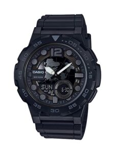 casio men's 'classic' quartz stainless steel and resin casual watch, color:black (model: aeq-100w-1bvcf)