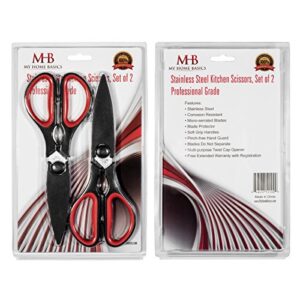 Ultra Sharp Kitchen Cooking Scissors, Heavy Duty, Serrated Stainless Steel Shears, Set of 2, Protective Cap, Dishwasher Safe