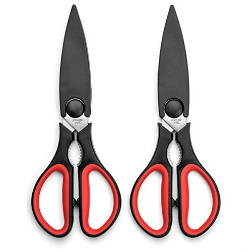 Ultra Sharp Kitchen Cooking Scissors, Heavy Duty, Serrated Stainless Steel Shears, Set of 2, Protective Cap, Dishwasher Safe