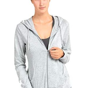 Sofra Women's Thin Cotton Zip Up Hoodie Jacket (XL, Heather Gray)