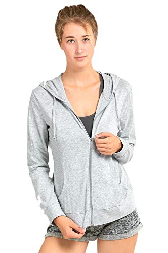 Sofra Women's Thin Cotton Zip Up Hoodie Jacket (XL, Heather Gray)