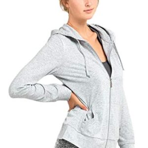 Sofra Women's Thin Cotton Zip Up Hoodie Jacket (XL, Heather Gray)