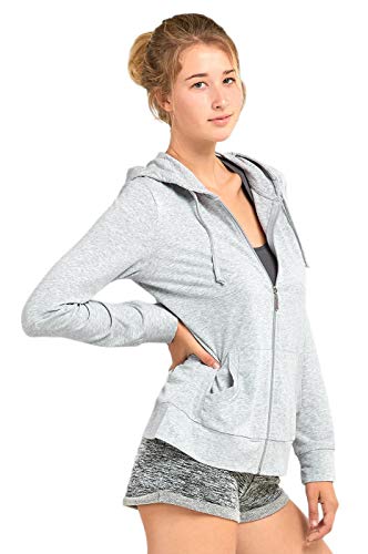 Sofra Women's Thin Cotton Zip Up Hoodie Jacket (XL, Heather Gray)