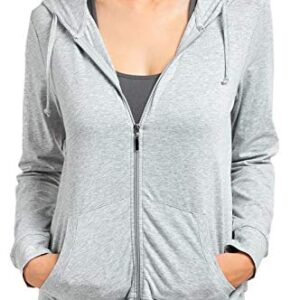 Sofra Women's Thin Cotton Zip Up Hoodie Jacket (XL, Heather Gray)