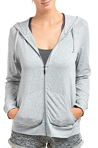 Sofra Women's Thin Cotton Zip Up Hoodie Jacket (XL, Heather Gray)